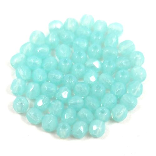 Czech Firepolished Round Glass Bead - Opal Turquoise Green - 3mm