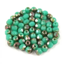   Czech Firepolished Round Glass Bead - Turquoise Green Venus - 3mm