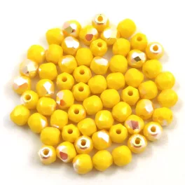 Czech Firepolished Round Glass Bead - Opaque Yellow AB - 3mm