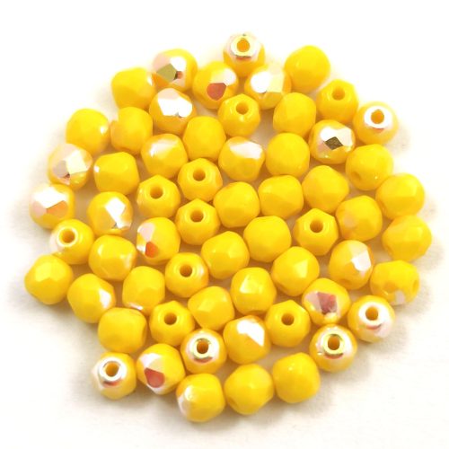 Czech Firepolished Round Glass Bead - Opaque Yellow AB - 3mm