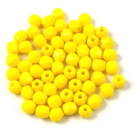 Czech Firepolished Round Glass Bead - Opaque Yellow - 3mm