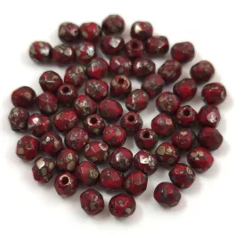   Czech Firepolished Round Glass Bead - Opaque Red Travertin - 3mm
