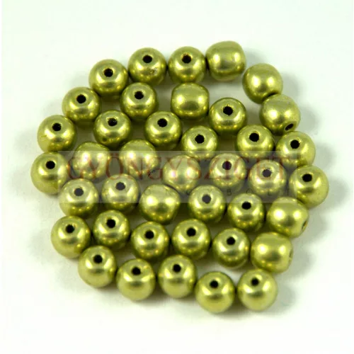 Czech Pressed Round Glass Bead - saturated metallic green tea - 3mm