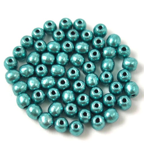 Czech Pressed Round Glass Bead - saturated metallic teal - 3mm