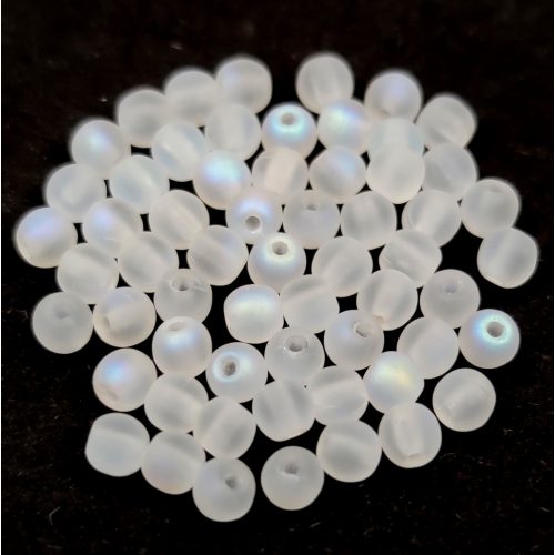 Czech Pressed Round Glass Bead - Crystal Matte AB - 4mm
