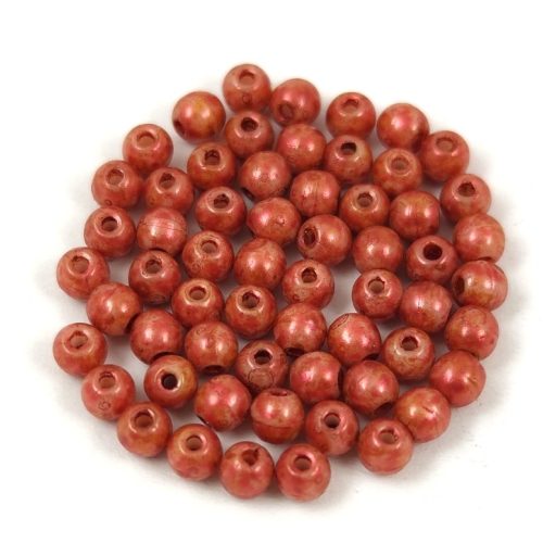 Czech Pressed Round Glass Bead - Alabaster Copper Luster - 3mm
