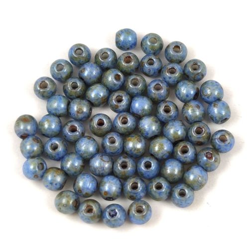 Czech Pressed Round Glass Bead - Alabaster Blue Brown Luster - 3mm