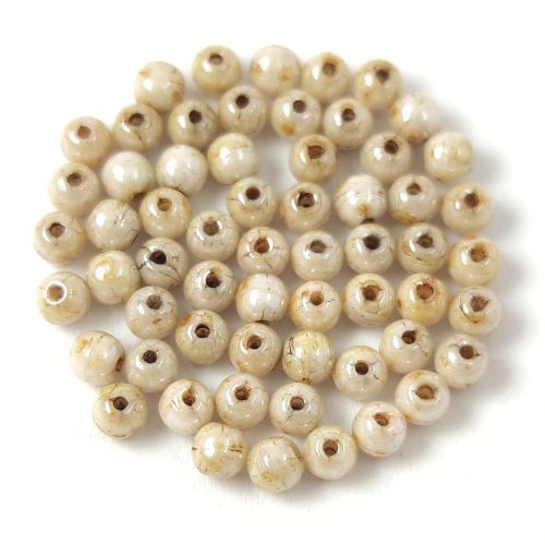 Czech Pressed Round Glass Bead - pearl - alabaster picasso-3mm