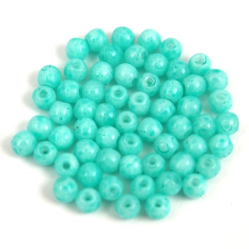 Czech Pressed Round Glass Bead -  Milky Turquoise Green - 3mm