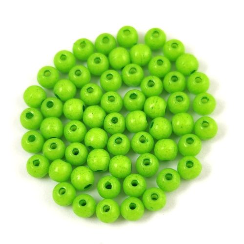 Czech Pressed Round Glass Bead -  Alabaster Vivid Lime - 3mm