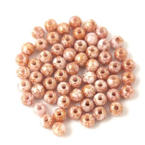 Czech Pressed Round Glass Bead - White Pink Bronze Luster - 3mm