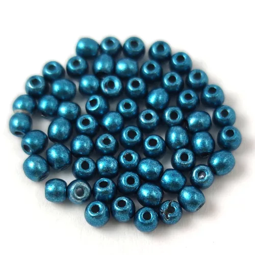 Czech Pressed Round Glass Bead - saturated metallic shaded spruce - 3mm