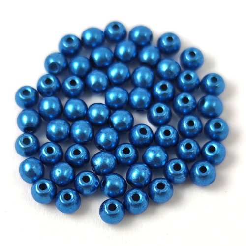 Czech Pressed Round Glass Bead - Saturated Metallic Nebulas Blue - 3mm