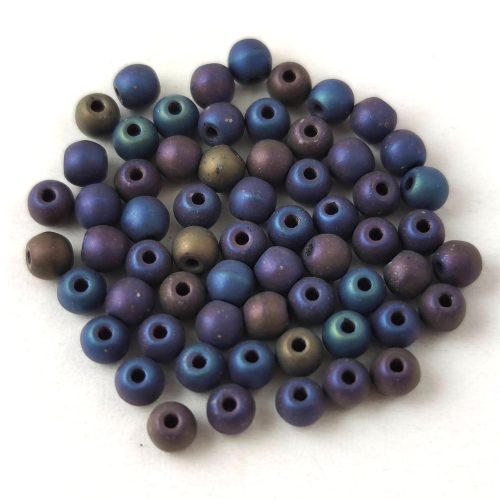 Czech Pressed Round Glass Bead - Metallic Matte Iris Blue - 3mm