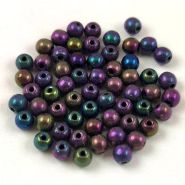 Czech Pressed Round Glass Bead - Metallic Purple Iris - 3mm
