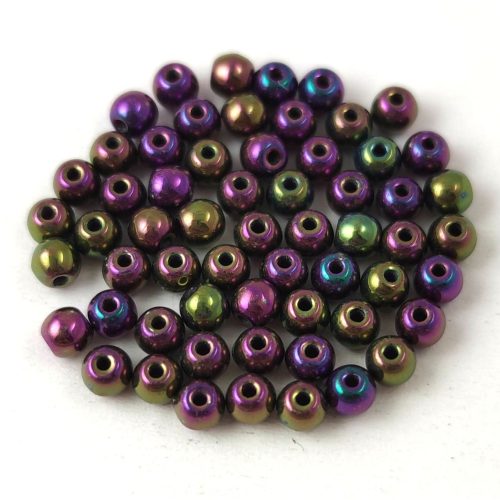 Czech Pressed Round Glass Bead - Metallic Purple Iris - 3mm