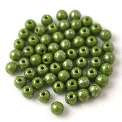 Czech Pressed Round Glass Bead - Opaque Olive Luster - 3mm