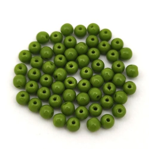Czech Pressed Round Glass Bead - Opaque Olive - 3mm