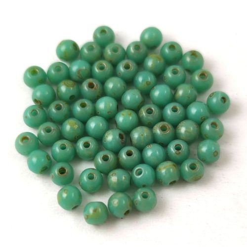 Cseh préselt gyöngy - Turquoise Green Travertine - 3mm