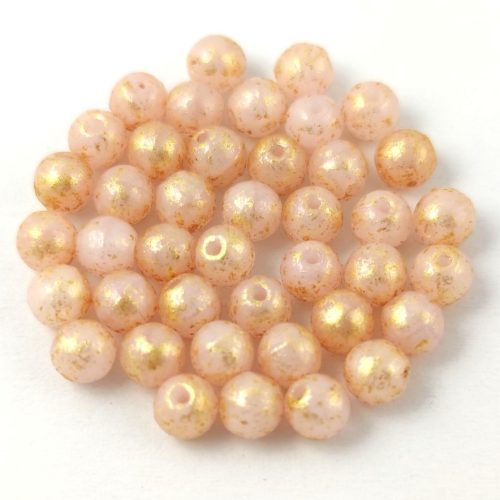 Czech Pressed Round Glass Bead - Opal Rose Gold Luster - 3mm
