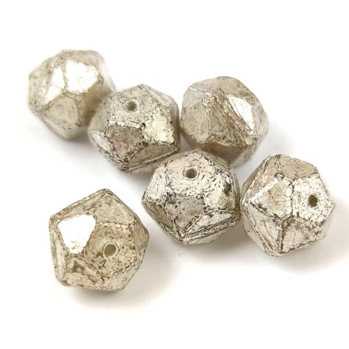 Czech Firepolished Round Glass Bead - English cut - Transparent Gray Silver Luster - 10mm
