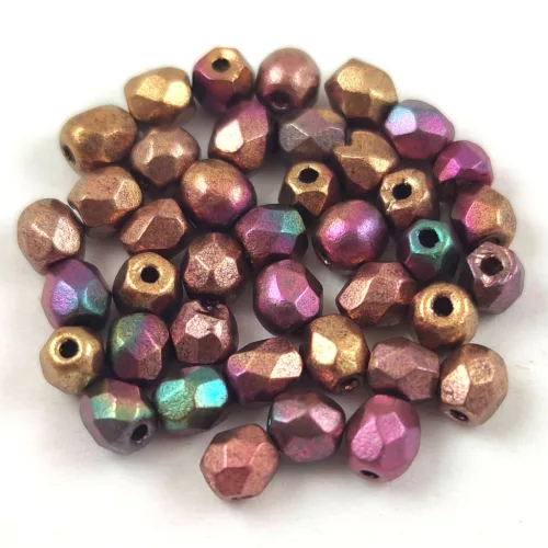 Czech Firepolished Round Glass Bead - Crystal Iris Gold - 4mm