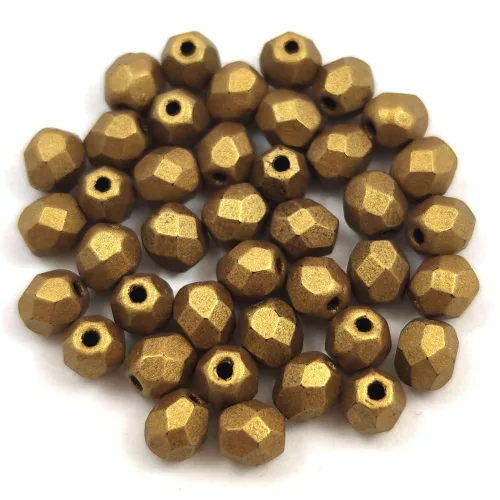 Czech Firepolished Round Glass Bead - olive gold - 4mm