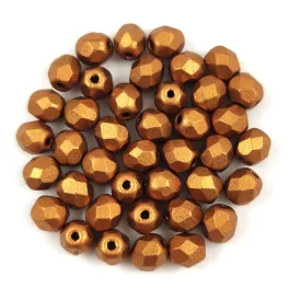 Czech Firepolished Round Glass Bead - Bronze Gold Matt - 4mm