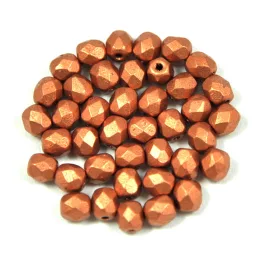   Czech Firepolished Round Glass Bead - mattee metallic copper - 4mm
