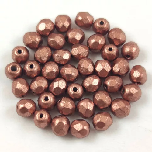 Czech Firepolished Round Glass Bead - Matt Copper - 4mm