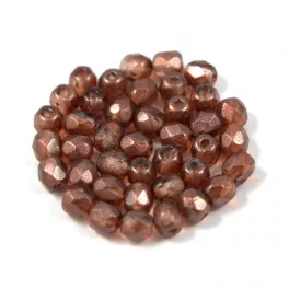   Czech Firepolished Round Glass Bead - crystal smoky topaz gold luster - 4mm