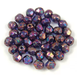   Czech Firepolished Round Glass Bead - Crystal Purple Iris - 4mm