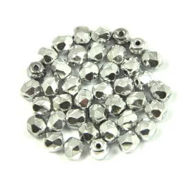 Czech Firepolished Round Glass Bead - silver - 3mm