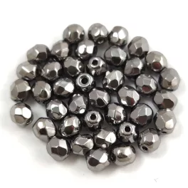   Czech Firepolished Round Glass Bead - Crystal Full Chrome - 4mm