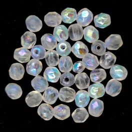   Czech Firepolished Round Glass Bead - Crystal Etched  AB - 4mm