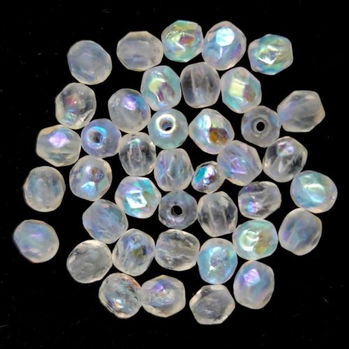 Czech Firepolished Round Glass Bead - Crystal Etched  AB - 4mm