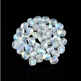 Czech Firepolished Round Glass Bead - Crystal Matt AB - 4mm