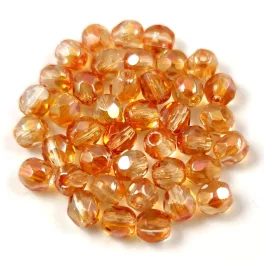   Czech Firepolished Round Glass Bead - Crystal Peach Rainbow - 4mm