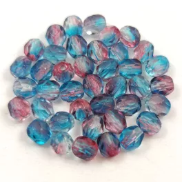   Czech Firepolished Round Glass Bead - Aqua Amethyst Blend - 4mm