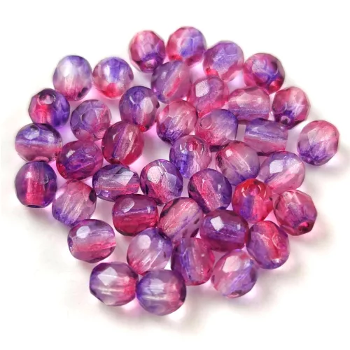 Czech Firepolished Round Glass Bead - Fuchsia Amethyst Blend - 4mm