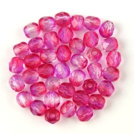   Czech Firepolished Round Glass Bead - Fuchsia Tanzanit Blend - 4mm