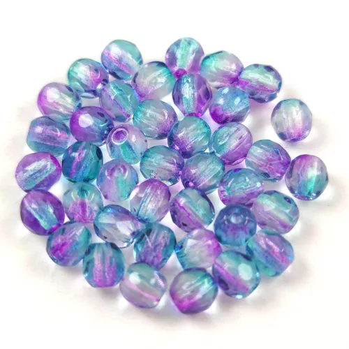 Czech Firepolished Round Glass Bead - Tanzanite Fuchsia blend - 4mm