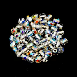   Czech Firepolished Round Glass Bead - Silver Lined Crystal AB - 4mm