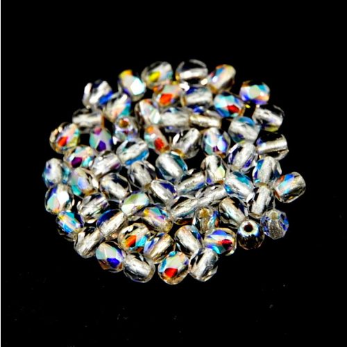 Czech Firepolished Round Glass Bead - Silver Lined Crystal AB - 4mm