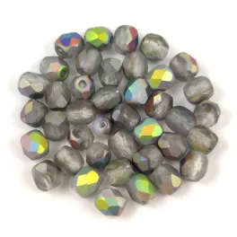   Czech Firepolished Round Glass Bead - Crystal Matt Vitrail - 4mm