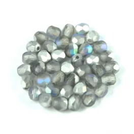   Czech Firepolished Round Glass Bead - Crystal Silver Rainbow - 4mm