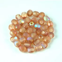   Czech Firepolished Round Glass Bead - Crystal Orange Rainbow - 4mm