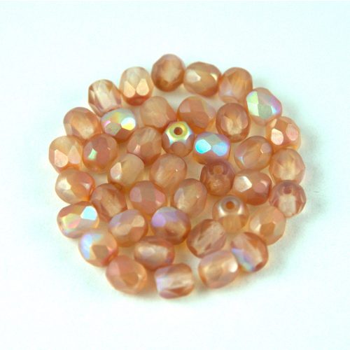 Czech Firepolished Round Glass Bead - Crystal Orange Rainbow - 4mm