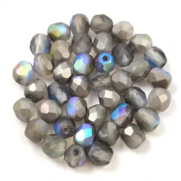   Czech Firepolished Round Glass Bead - crystal mattee graphite rainbow - 4mm