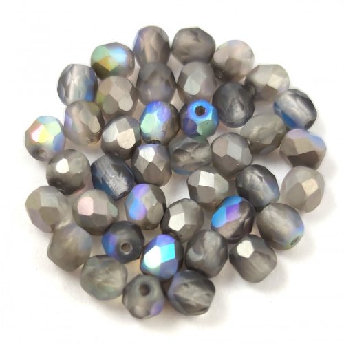 Czech Firepolished Round Glass Bead - crystal mattee graphite rainbow - 4mm